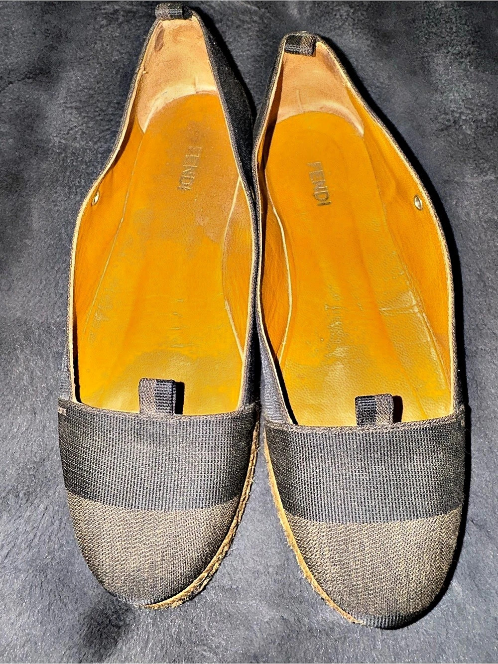 Fendi Striped Canvas Espadrille Flats Brown & Black